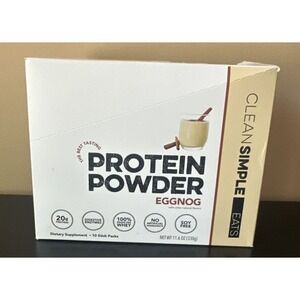 Clean Simple Eats Whey Protein Powder EGG NOG 10 Stick Packs New in Box Exp 7/26
